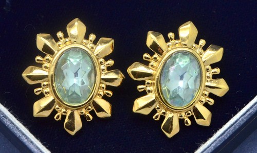 Orecchini Vintage AVON Anni 80 Grandi Verde Pallido Lucite Tono Oro Traforato Gioielli - Foto 4 di 9