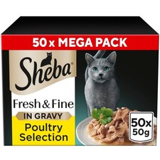 100 x 50g Sheba Fresh & Fine Adult Wet Cat Food Pouches Mixed Poultry in Gravy 6.00 per kilo