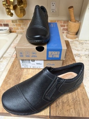 Clarks Collection Cora Giny Black Tumbled Loafers Size 8 XW Women's Shoes NIB