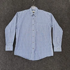 Wrangler Riata Shirt Men's Large Blue White Plaid Button Down Collar Pocket