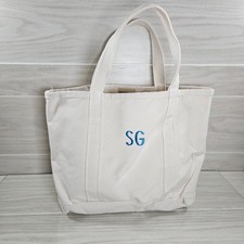 LL Bean Boat and Tote White Medium Made in USA Canvas Tote Bag Monogram SG