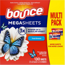 Mega Dryer Sheets, Fresh Breeze, 130 Count, Mega Fabric Softener Sheets with Sta