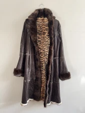 Miss J Lines Brown Shearling Coat, Mink Fur Trim, Rabbit Fur Lining 46 IT, 14 UK
