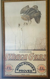 "Woodcock Ithaca Guns Nitro Powder Proved" Advertisement Signed Poster Framed
