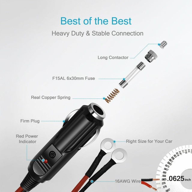6Ft Male Plug Cigarette Lighter Outlet DC Cable Power 12 24 Volt Socket