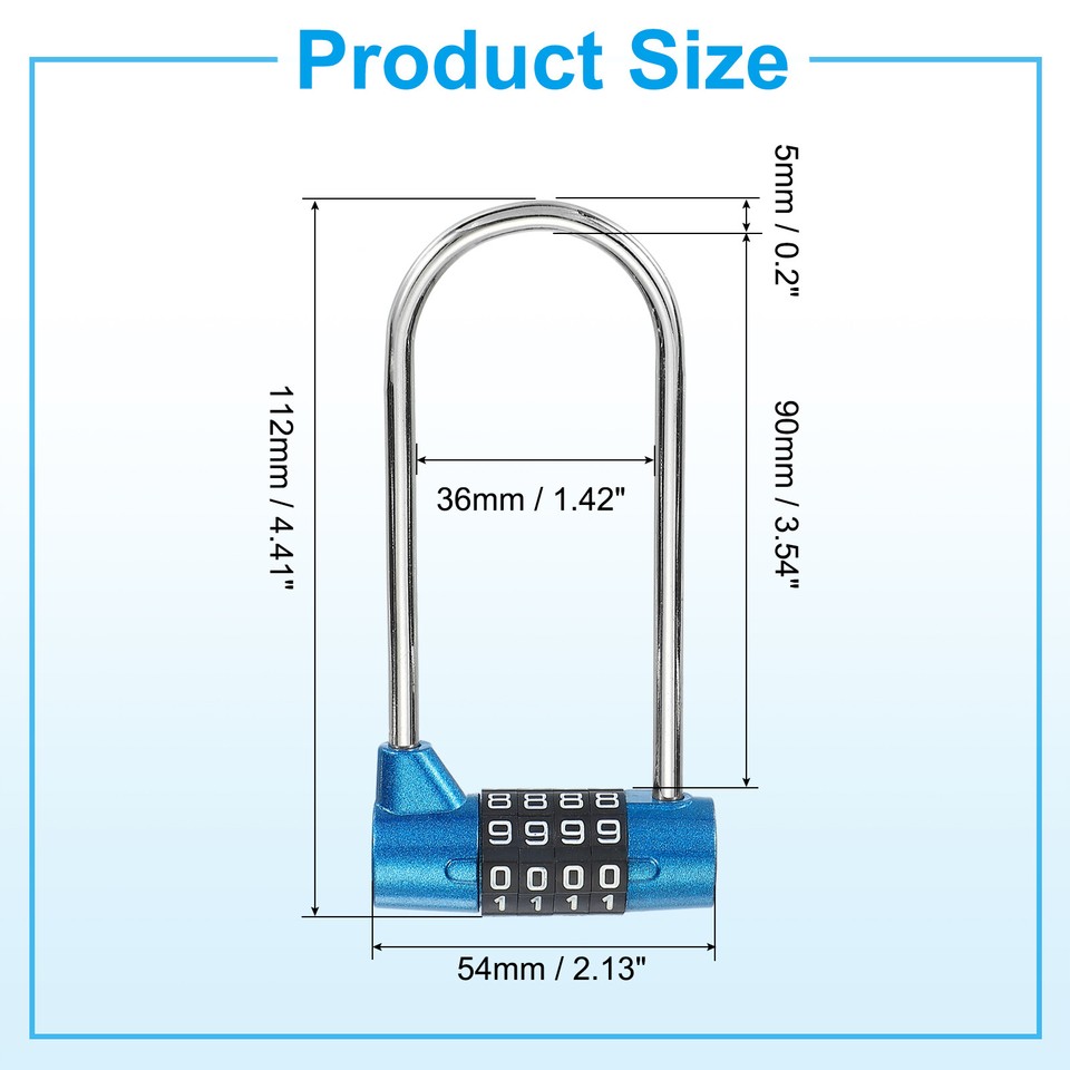 Combination Padlock, 4 Digit Gym Locker Lock Zinc Alloy Padlock (Blue