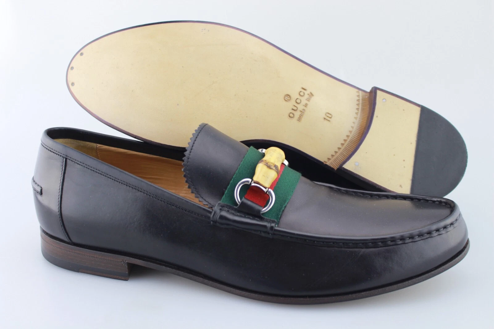 Mocassins homme GUCCI « Bamboo Horsebit » en cuir noir taille US 11 UK 10