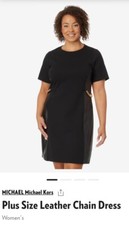 Michael Kors Women's Plus Size Faux-Leather Mixed-Media Chain Dress Black 1X 
