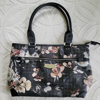 Rosetti floral houndstooth print purse shoulder / hand bag black brown tan beige