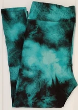 TC2 LuLaRoe Tall & Curvy2 Leggings Turquoise Teal Black Tie Dye T34 New Print