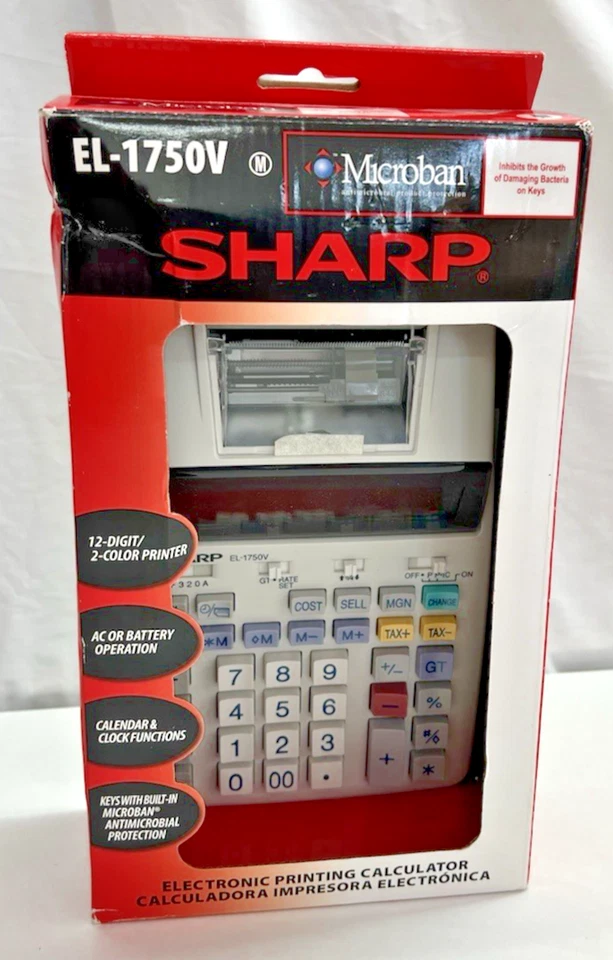 BNIP Sharp EL‑1750V Printing Calculator & Microban 12‑Digit, 2‑Color Print AC/AA - Image 4 of 4