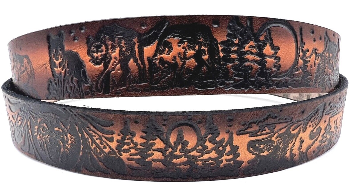 Animal adorned westwrn leather belt size m/l Genuine Leather Western Belt, Animal Skin, Black, Silver  main image 3