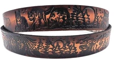  WOLF WESTERN FEATHERS ANIMAL EMBOSSED GENUINE COWHIDE LEATHER BELT USA MADE