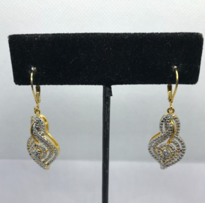 Designer BR KRN Gold Plate Round Cut Diamond Statement Dangle Pierced Earrings