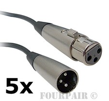 5 Pack Lot XLR Shielded Balanced Microphone Mic Audio Cable Male to Female 50ft
