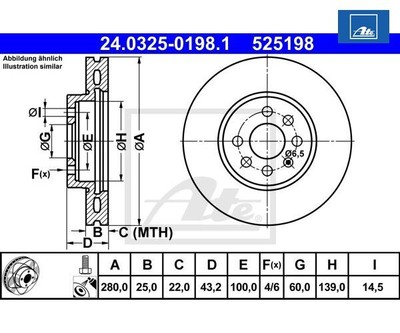 2 pieces brake disc PowerDisc ATE 24.0325-0198.1 for Opel