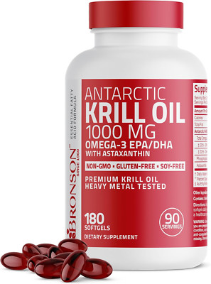 Bronson Antarctic Krill Oil 1000mg with Omega-3S EPA, DHA, Astaxanthin, Softgels