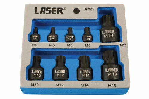 Laser Tools 6725 Low Profile Short Impact Spline Socket Bit Set M4 - M14