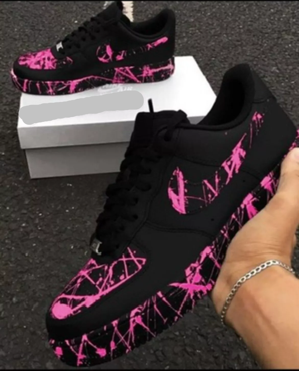 Air Force Custom Casual Black Shoes Retro Vibrant Hot Pink Splatter Art  Design