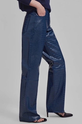 The Frankie Shop Bonnie Crock Effect Pants Trousers Blue BPABON200-M MEDIUM 10 - Picture 2 of 14