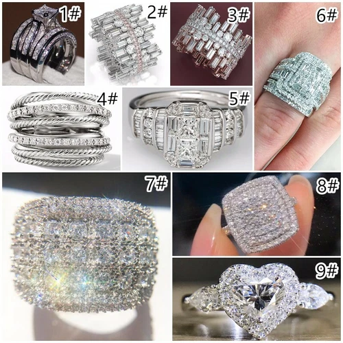 Women 925 Silver Filled Wedding Rings Cubic Zircon Engagement Jewelry Sz 6-10 - Picture 3 of 34