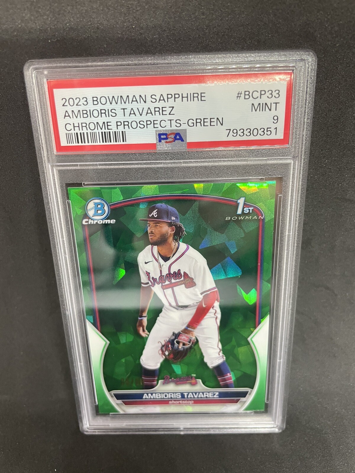 2023 Bowman Baseball Sapphire Green Ambioris Tavarez 1st Rookie /60 PSA 9 Atlan