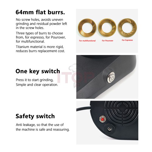 Coffee Grinder Machine ITOP40 plus 64MM Burrs Espresso Coffee Bean Grinder 220V - Picture 5 of 12