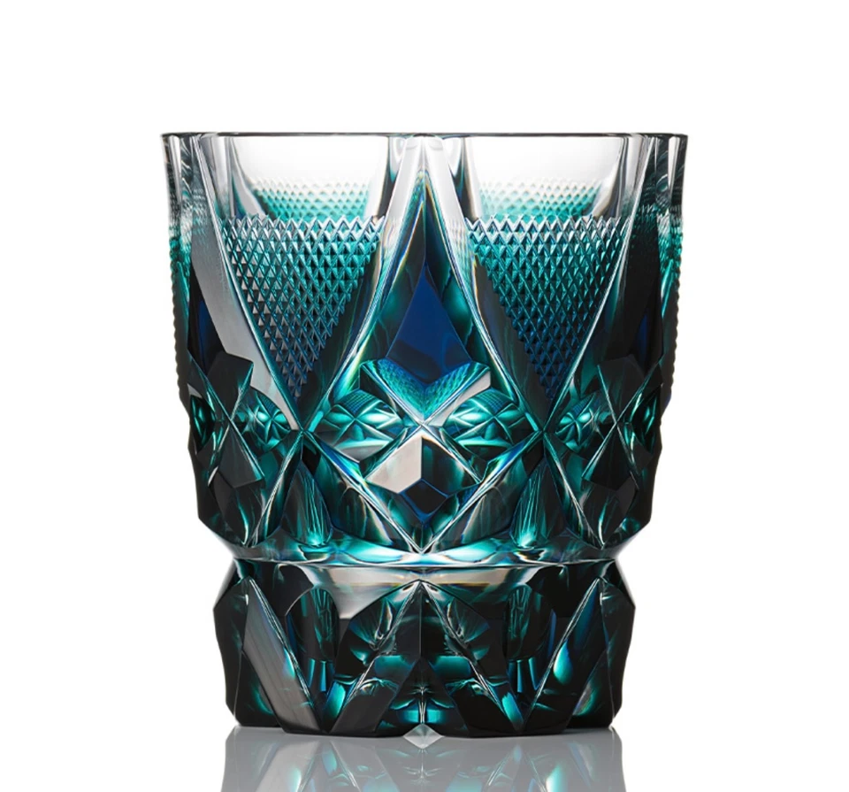 Vaso Shimazu Satsuma Kiriko Dos Colores Ruri Verde C-213 Hecho en Japón Foto 2 de 4