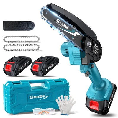 Mini Cordless Chainsaw 6-Inch, Electric Power Chain Saw with 2 Batteries