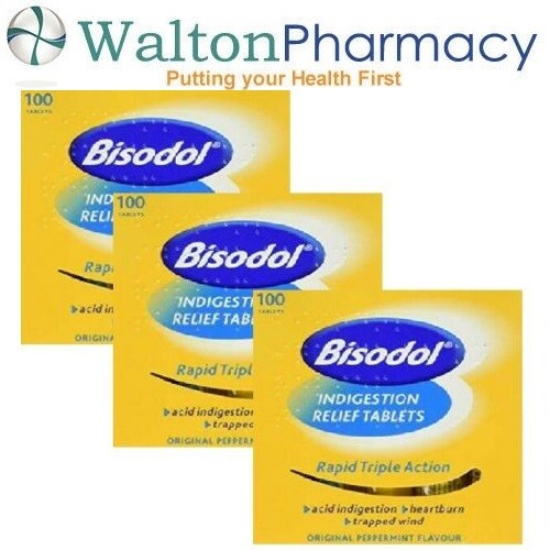 3 x Bisodol 100 Tablets triple Relief from Indigestion, Heartburn