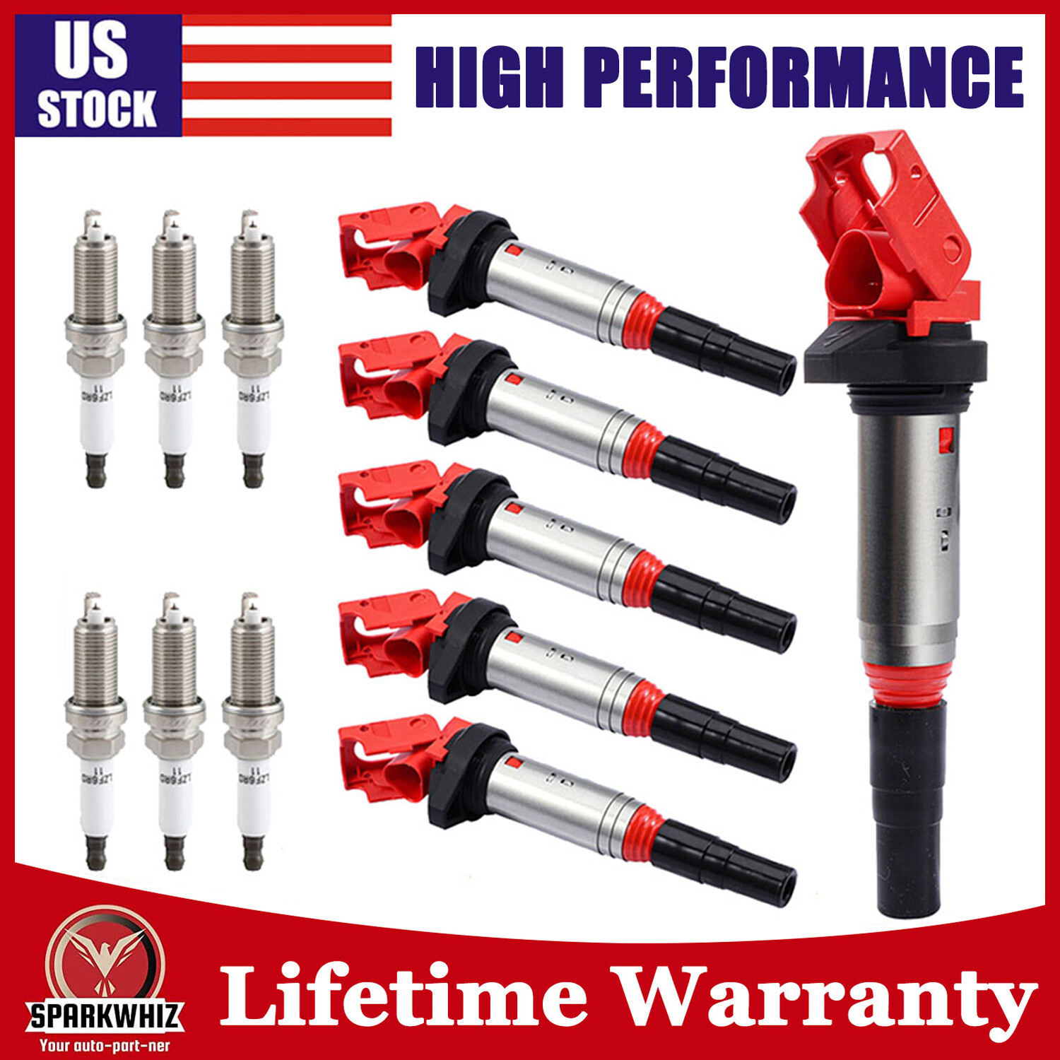 6 Pack Ignition Coils + Spark Plugs For BMW 328i 335i 435i 525i 528i X5
