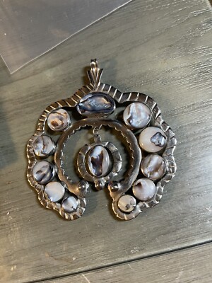 Abalone/Mother Of Pearl Silver tone 3  Pendant Artisan Made
