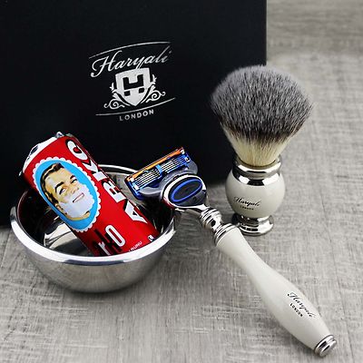 Men Shaving Set with Synthetic Brush,5 Edge Razor and Shaving Soap 90 g e