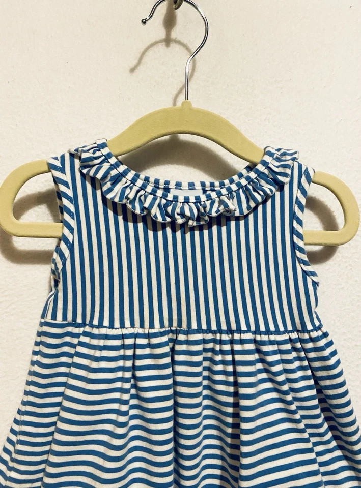 Bailey 男孩连衣裙女式 2T 蓝色条纹刺绣狗褶皱无袖 — 第 3/4 张图片