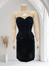 VICTOR COSTA Vtg Green Velvet Sweatheart Strapless Mini Cocktail Dress XS