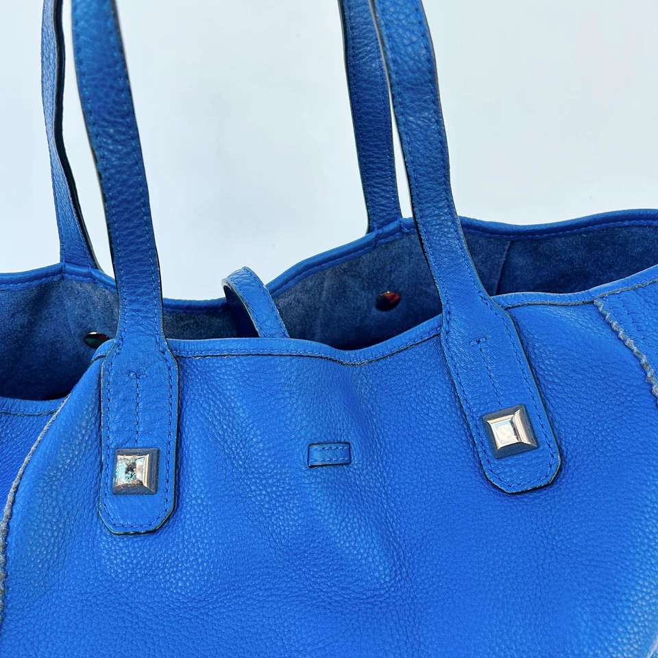 Stella & Dot Blue Paris Market Leather Tote Bag Purse Shoulder Bag Cobalt Medium - Image 4 of 4