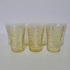 Vtg 7 Federal Yellow Patrician Spoke Depression Glass Juice Glasses 10 oz 4.25"
