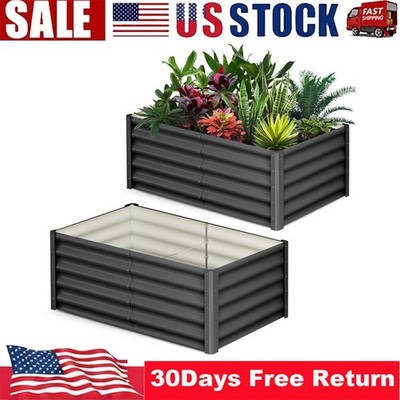 2pc Galvanized Raised Garden Bed Large Metal Rectangular Planting Bed 6x3x1.5 ft