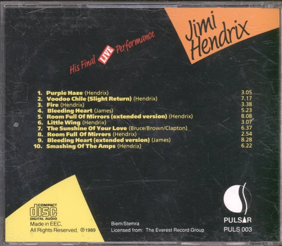 Jimi Hendrix His Final Live Performance CD Europe Pulsar 1989 PULS003 - Bild 2 von 3