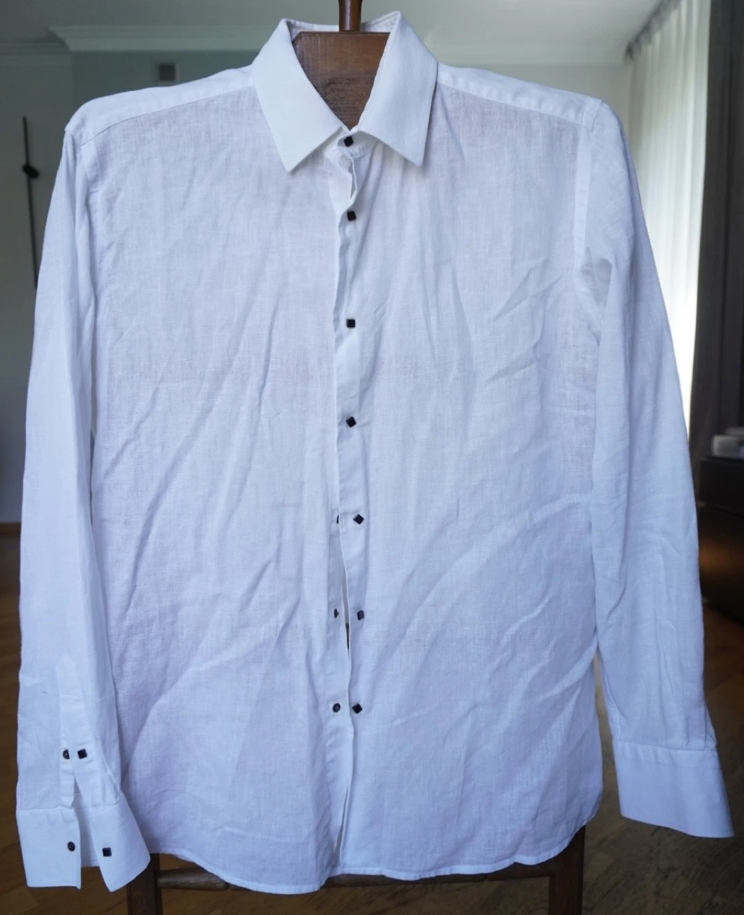 Lagerfeld Men's White Linen Shirt Long Sleeve Designer Button Up Look Photo!
Opens in a new window o
