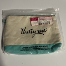Thirty-One 31 Mini Zipper Pouch Retired Natural w/Turquoise New in Bag