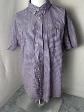 Tommy Hilfiger Shirt Mens Large Plaid Short Sleeve Button Up Casual