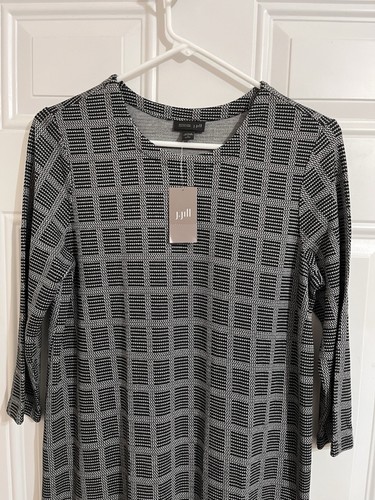 NWT J. Jill Wearever Collection Black Gray Check Knit Dress PS Lagenlook Sheath - Picture 2 of 9