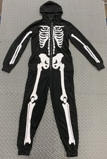 Adult Unisex Small Skeleton One-Piece Costume Hooded Bones Pajamas Halloween