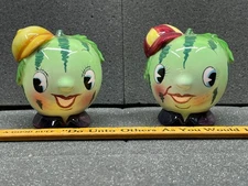 Vintage Pair Of PY Miyao Anthropomorphic Watermelon Kids Salt And Pepper Shakers