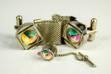Iridescent Wraparound cufflinks and stud set silvertone