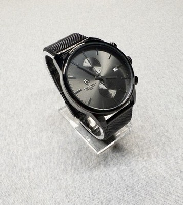 NIB Cheetah CH-1604 Mens Sport Black Mesh Stainless Steel Chronograph Watch 42mm