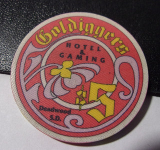 GOLDIGGERS HOTEL & GAMING $5 hotel casino gaming poker chip Deadwood S.D.