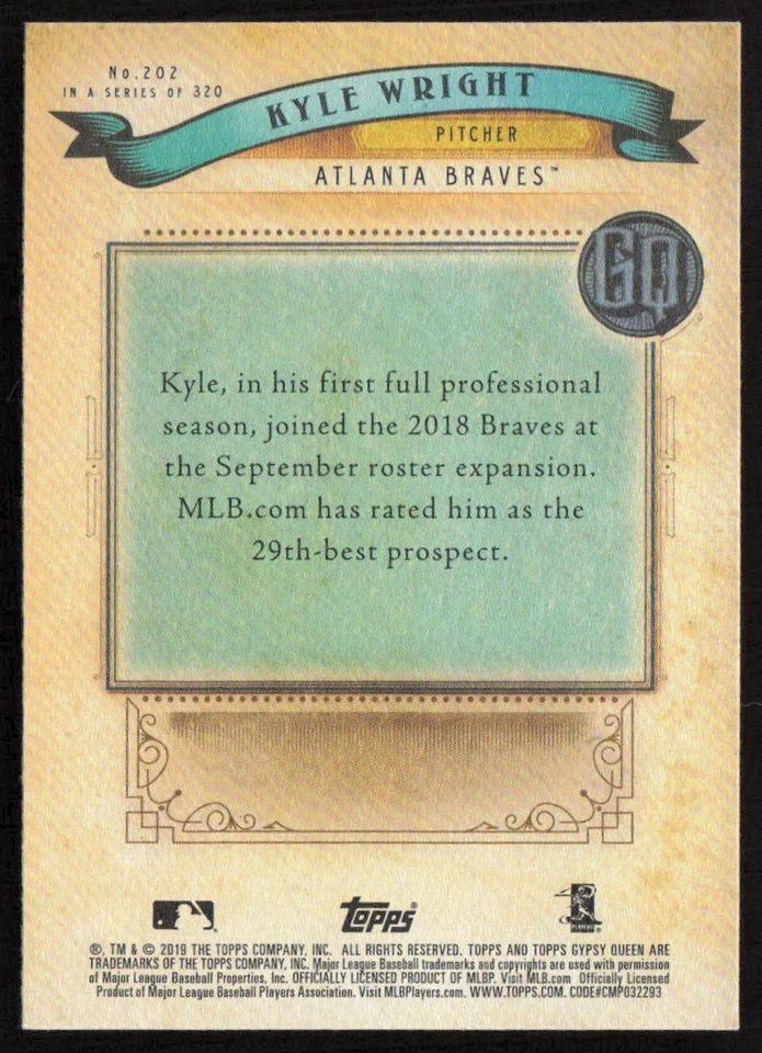 2019 Topps Gypsy Queen Kyle Wright #202 Rookie Atlanta Braves - Image 2 of 2