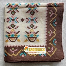 Vintage Handkerchief Beige Cotton Brown Tribal Aztecs Pattern Pocket Square 17"